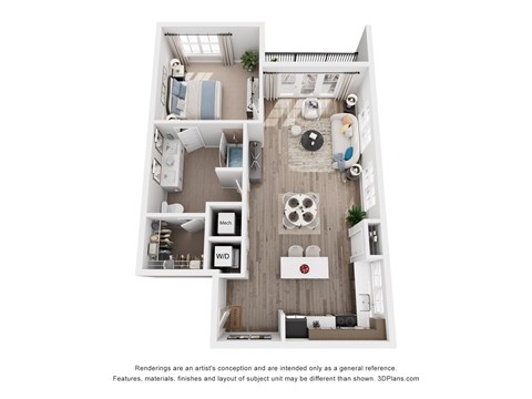 Floor plan for 1 bed, 1 bath, 867 sqft